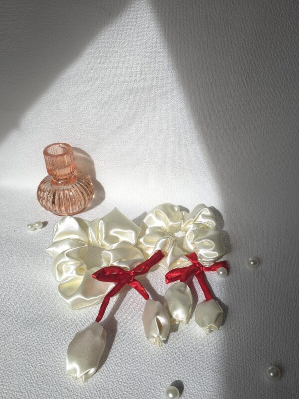 Ivory Satin Tulip Scrunchies