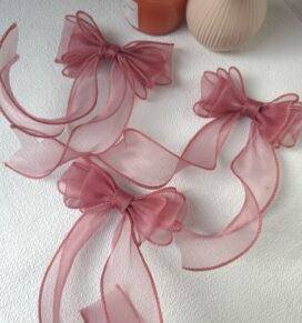 Sheer Pink Ribbon Hair Bow clip