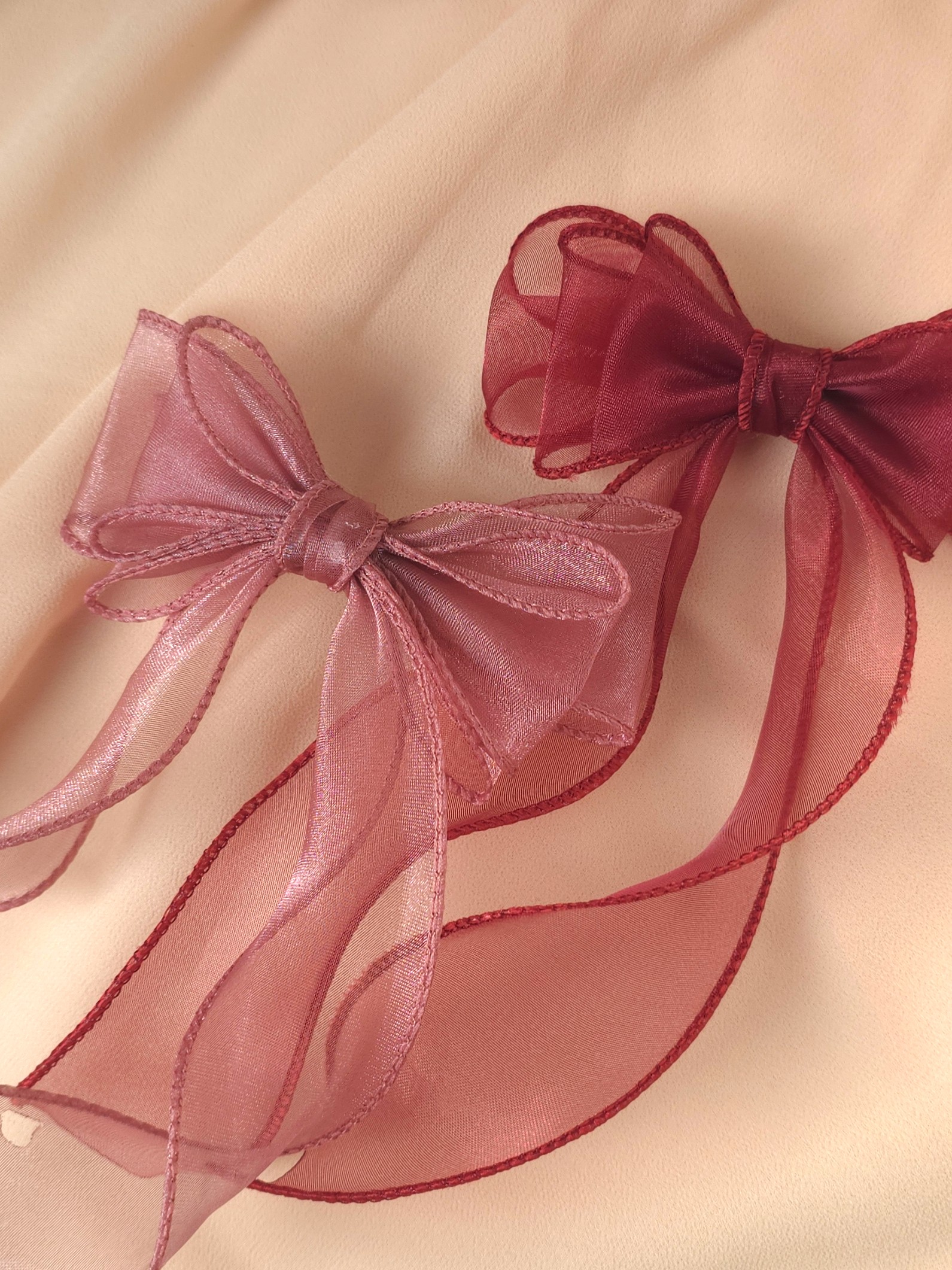 Sheer Pink Ribbon Hair Bow clip - Image 3