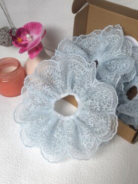 Vintage-Inspired Light Blue Lace Scrunchie